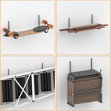 WALMANN Kayak Storage Rack, 4 Pack Heavy Duty Wall Mount Kayak Hooks for Garage Utility Storage Hangers for Canoe Surfboard Skiis Snowboard Paddle Board Ladders