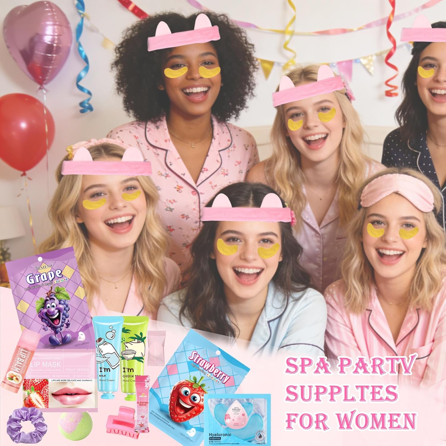 112PCS Spa Party Supplies for Women, Spa Party Favors Include Face Masks,Hand Cream,Lip Mask,Spa Headband and Foot Bath Bombs Bulk Birthday Sleepover Party Supplies for Women