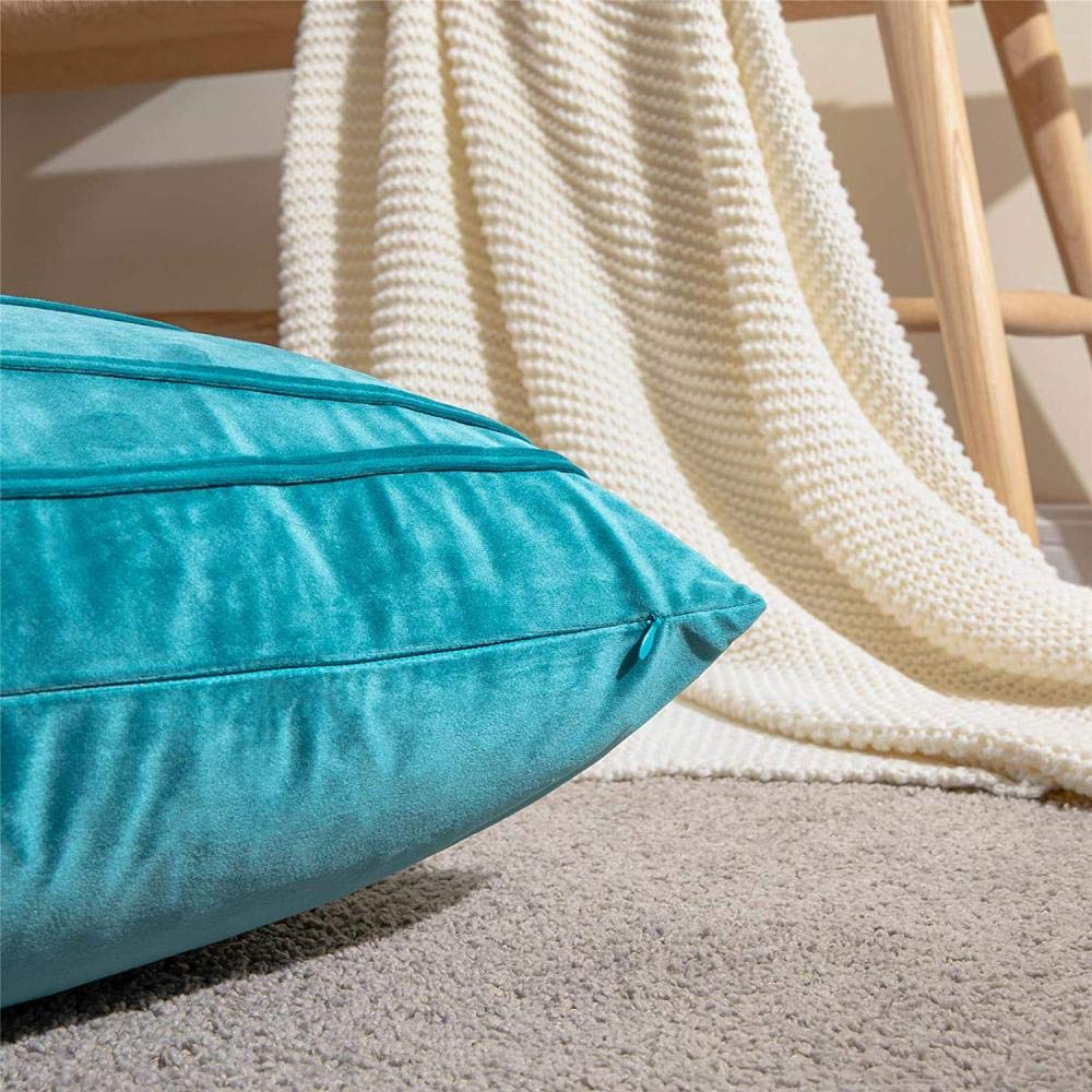 Chenso 2 Cuscini Decorativi In Velluto Morbido 60x60 Cm Turchese – Per Divano E Letto