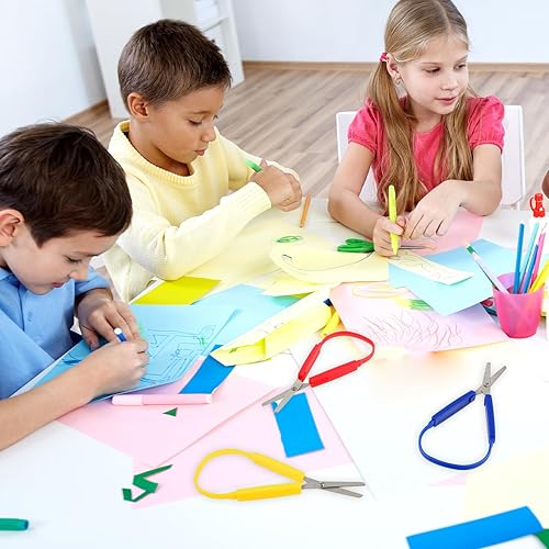 Miniatura 5 de WLLHYF Juego de 3 mini tijeras de bucle, mango de seguridad, elástico, juego de tijeras pequeñas adaptativas para suministros de arte, papel de