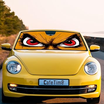 Funny Eyes Windshield Sun Shade, Car Sun Shade for Front Windshield Funny Car Orange Angry Eyes Sunshades Sun Visor Protector Blocks UV Rays Foldable, Keep Vehicle Cool, 51 x 26.8