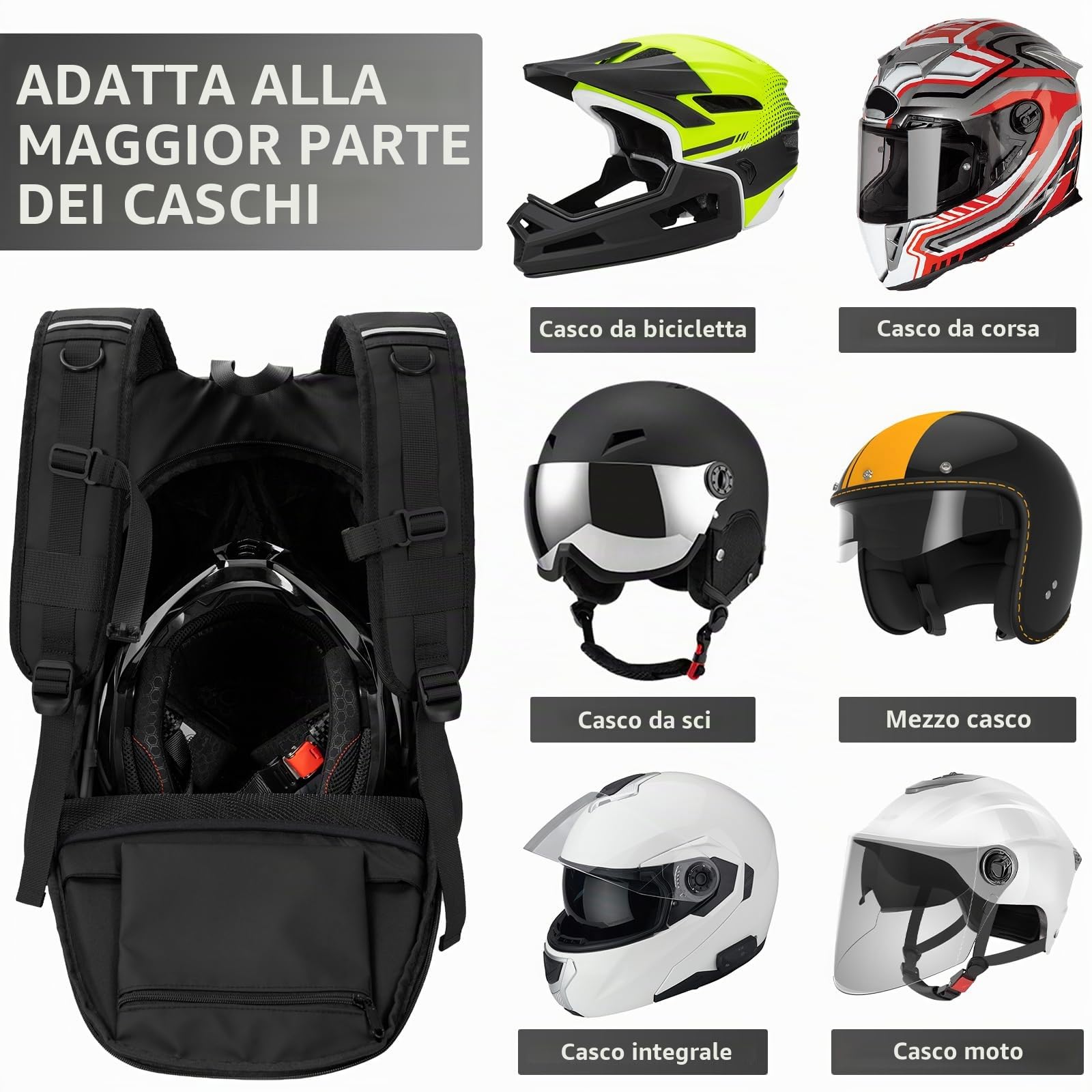 OUUTMEE Zaino da Moto, Zaino per Casco Impermeabile per Uomini e Donne con Fascia Riflettente, Nero , Petit - 21 x 34.3 x 49CM, Borsa da viaggio