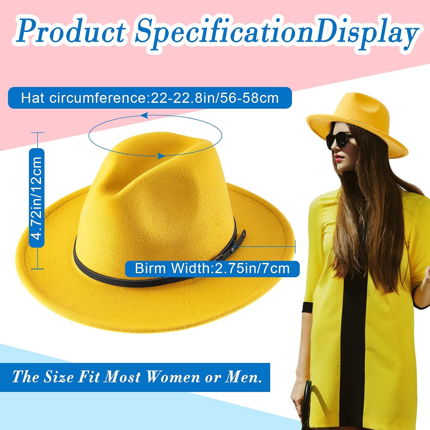 Hercicy 6 Pcs Fedora Hats for Women Men Felt Wide Brim Hats Vintage Boho Hat with Belt Buckle Panama Hat