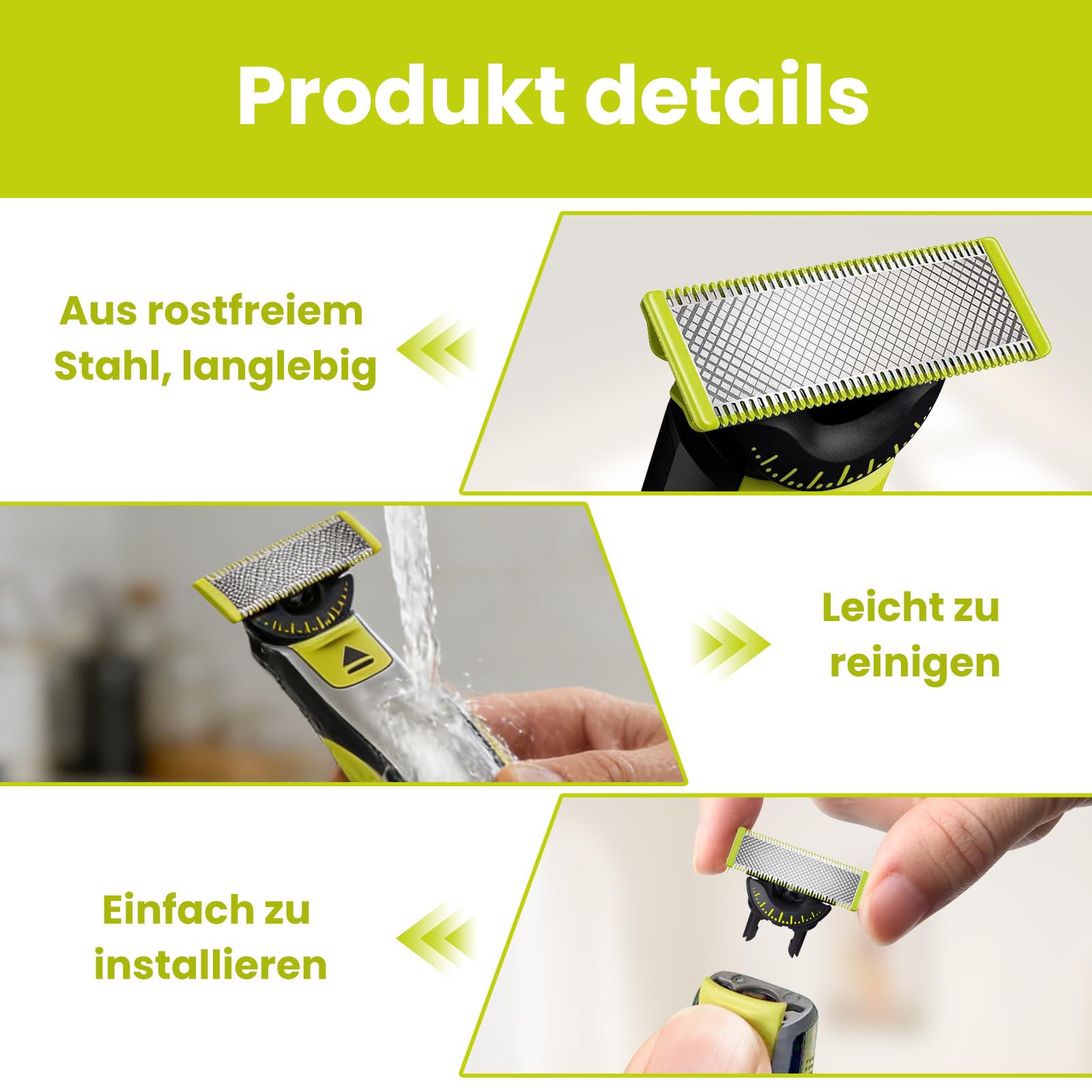 4 Stück Ersatzklinge für Philips OneBlade 360, Aus Rostfreiem Stahl, Passend für Alle OneBlade und Pro Modelle, Geeignet zum Trimmen von Körper- und Gesichtsbärten, Sicher und Zuverlässig