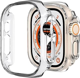 جراب صلب من البولي كربونات متوافق مع ساعة ابل الترا 49 ملم مقاوم للصدمات وواقي جميع الجوانب شفاف