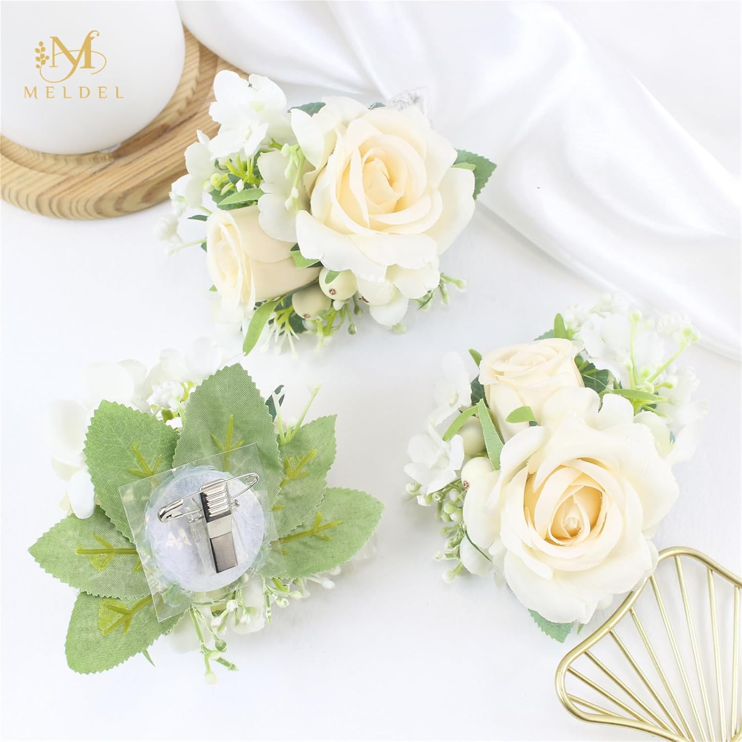 Meldel Champagne Pocket Boutonniere for Men Wedding,Set of 6,Groom Groomsman Boutonnieres Artificial Rose Hydrangea Berry Corsage for Prom Ceremony Party Homecoming - Image 6