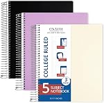 ONAVIA 5 Subject Spiral Notebook, 3 Pack, College Ruled, 9 x 11 in, 200 Sheets Each, Poly Cover School Notebooks for Study, Homework and Test Prep, Green, Pink, Cornflower