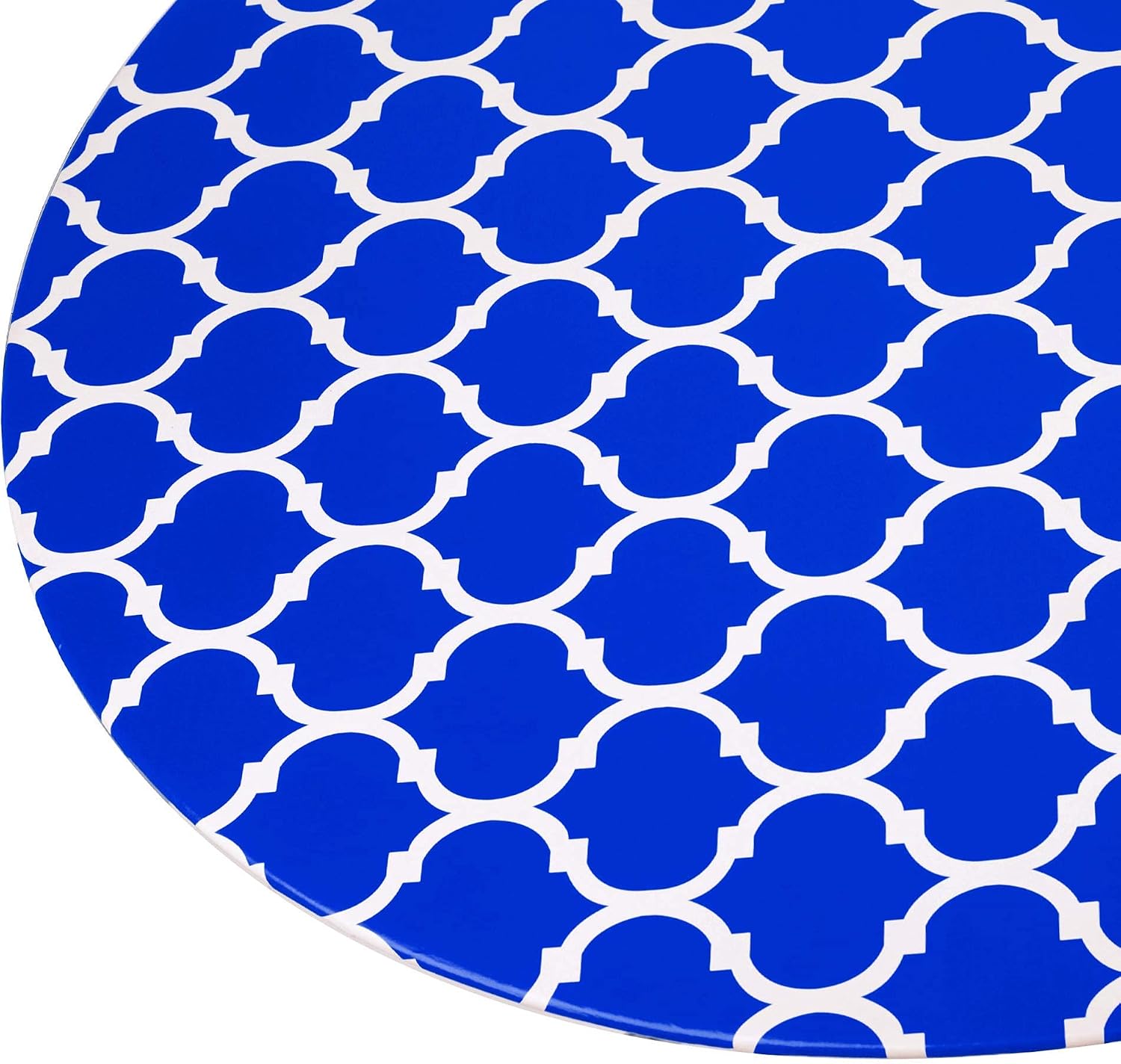 Home One Fitted Elastic Edged Flannel Backed Vinyl Table Cover Round (Blue, Medium (35 in-42 in))