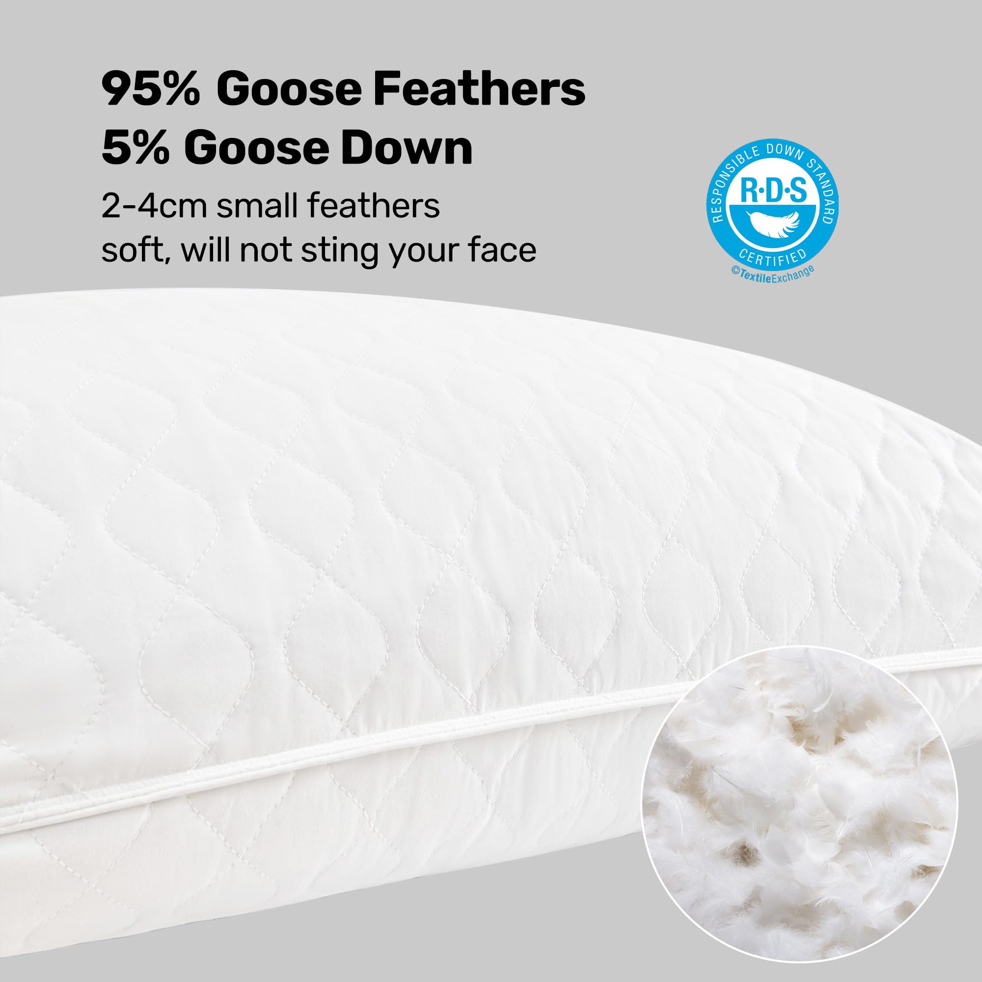 Set Di 2 Cuscini In Piuma D'Oca 40x80cm - Morbidi E Traspiranti Per Un Sonno Di Qualità - Foto 8