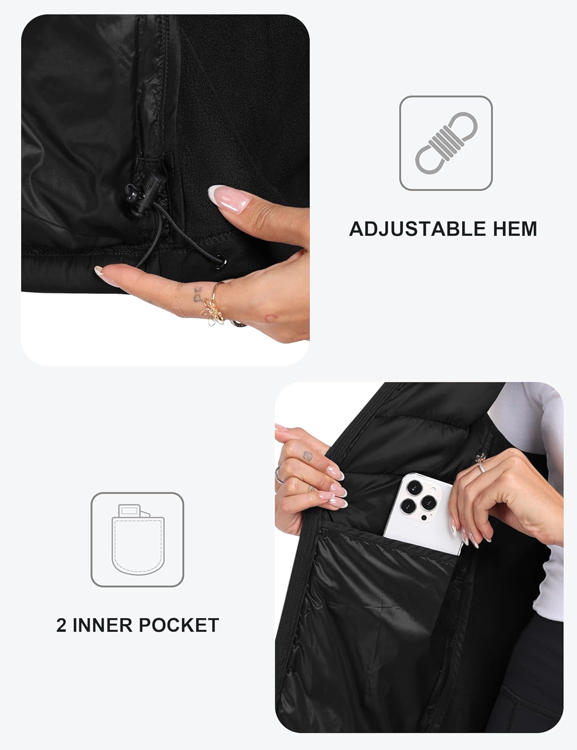 MoFiz Womens Puffer Softshell Vest Hooded Lightweight Insulated Hybrid Down Jacket Full Zip Running Vest - Image 5