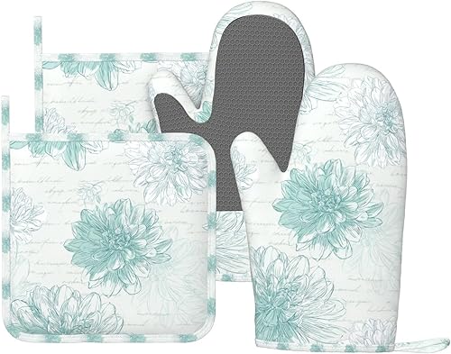 Miniatura 37 de Manoplas de horno y agarradores de ollas de mármol blanco y oro de silicona, accesorios de cocina de 4 piezas, guantes largos resistentes al calor