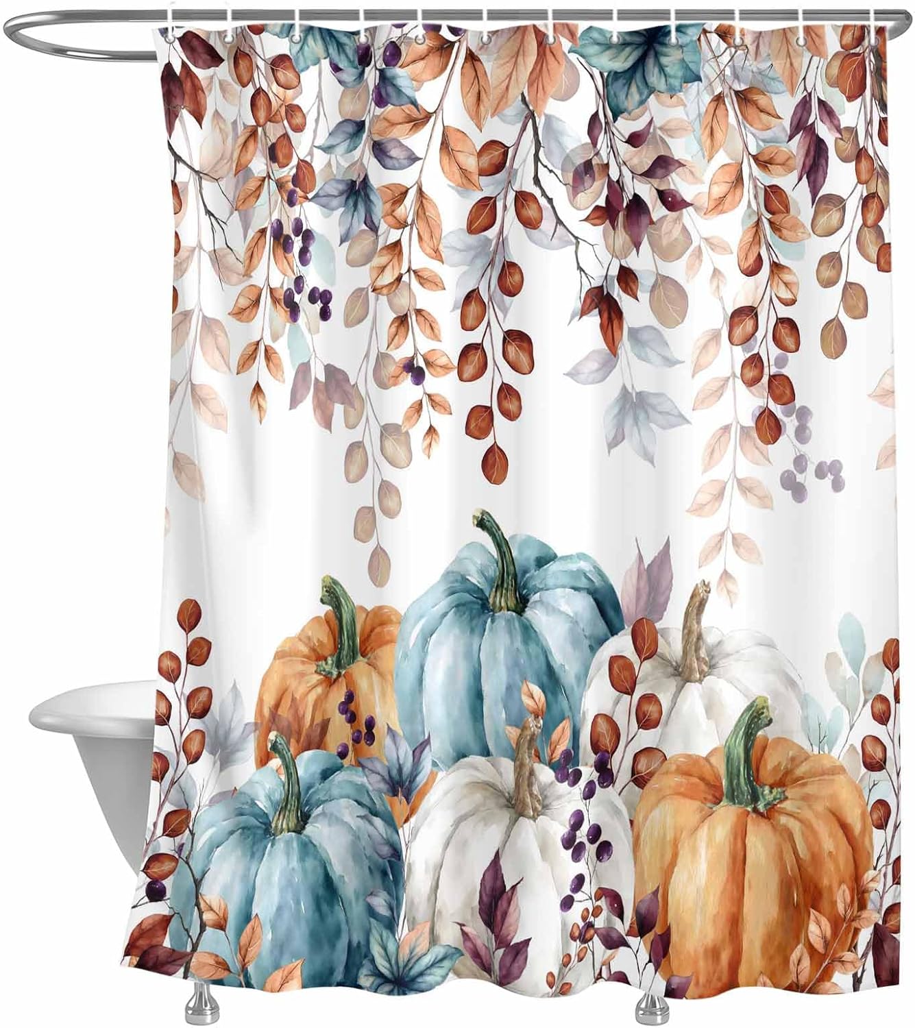 LooPoP Fall Shower Curtain Autumn Maple Leaves Bathroom Curtains with Hooks, Waterproof Polyester Fabric Thanksgiving Harvest Pumpkin Shower Curtains Set for Bathroom Bathtubs Decor 78x78 Inch