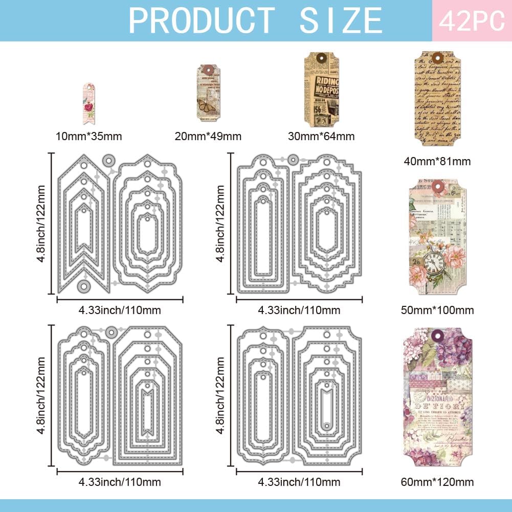 GLOBLELAND Bookmark Tags Cutting Dies Metal Labels Die Cuts Nested Borders Background Cutting Embossing Templates for Scrapbooking Crafts Paper Cards Making