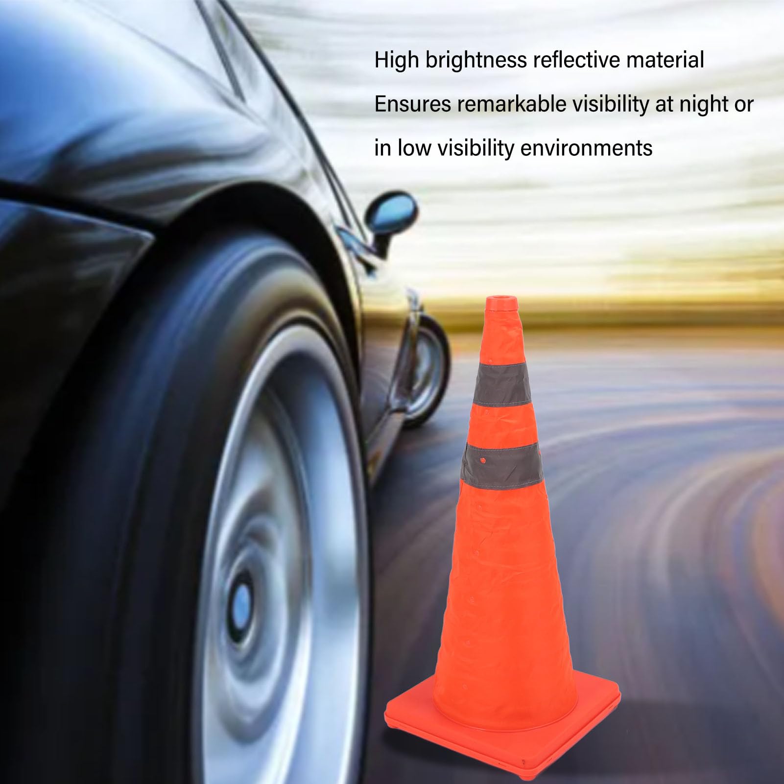 Alomejor Cônes de Circulation Réfléchissants Pliables de 70 Cm pour la sécurité Routière Paquet de 2 Cônes Portables Orange pour les Parkings et les Chantiers de Construction