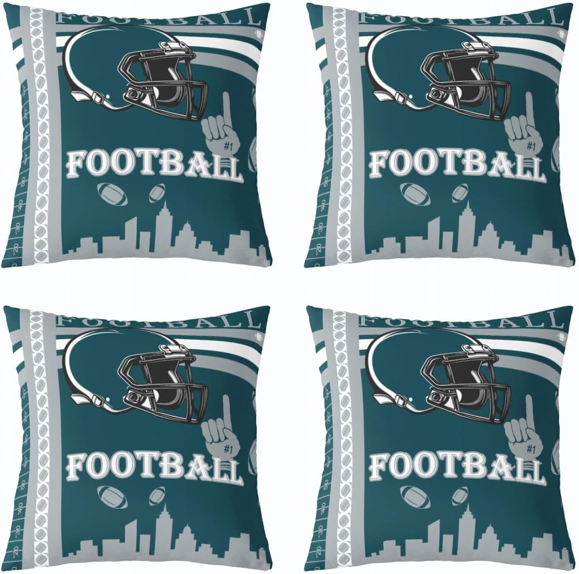 jejeloiu Football Square Cushion Covers Set of 4, 18 x 18-Inch, Rugby Sports Reversible Throw Pillow Covers Football City Decor Pillowcase Indoor Outdoor