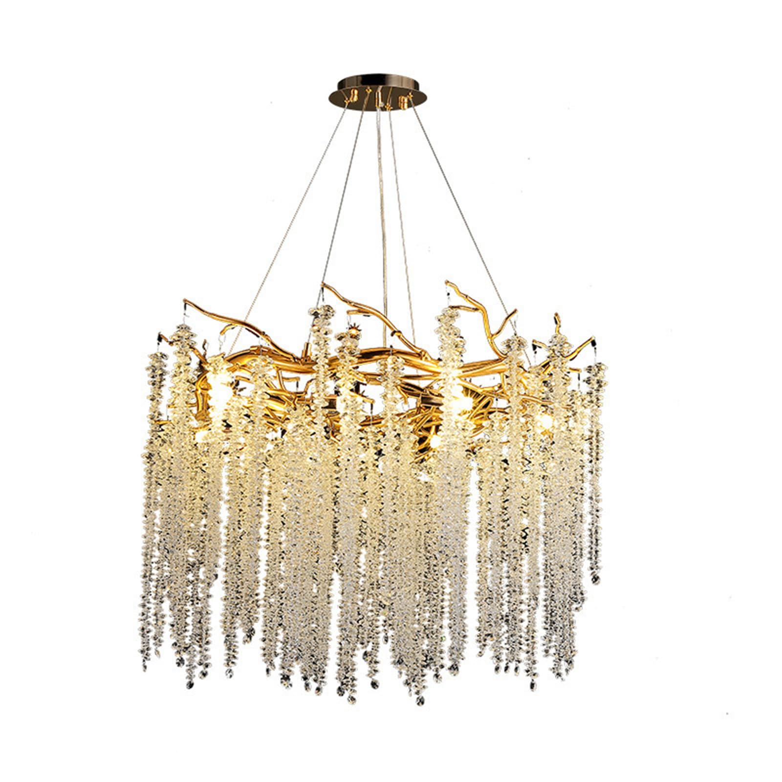 KXEcoLife Modern Tree Branch Crystal Chandelier Luxury Raindrop Pendant Lighting D60cm Contemporary 8-Light Chandeliers for Dining Room Kitchen Bedroom Living
