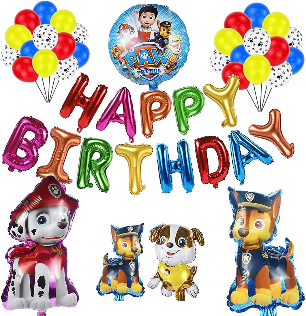TopLike Dog Patrol Birthday Party Balloons, Banner , Paw Balloon and Red Yellow Blue Latex Balloon , Dog Patrol Helium Foil Balloons (Dog Partrol Style)