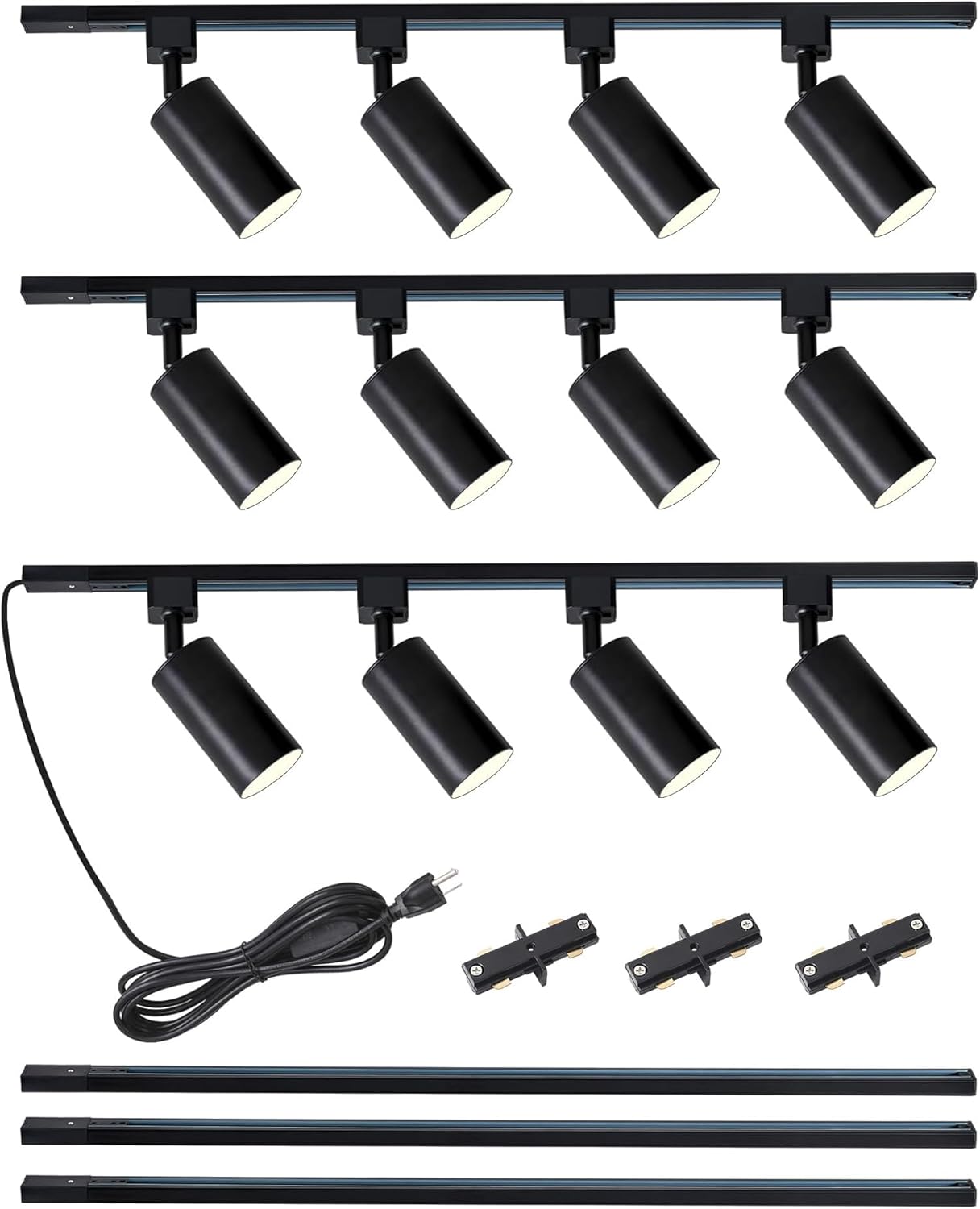 Plug in Track Lighting with Power Cord, 12-Light GU10 Track Lighting Kit with 10FT H Type Track Lighting Rails, Modern Kitchen LED Track Lighting Fixtures Ceiling Spot Light, Black (No Bulbs)