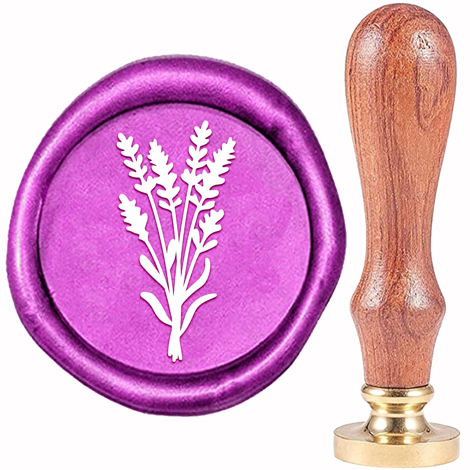 CRASPIRELavender Wax Seal Stamp Lavender Sealing Wax Stamps 20mm Retro Vintage Removable Brass Stamp Head with Wood Handle for Wedding Invitations Halloween Christmas Thanksgiving Gift Packing