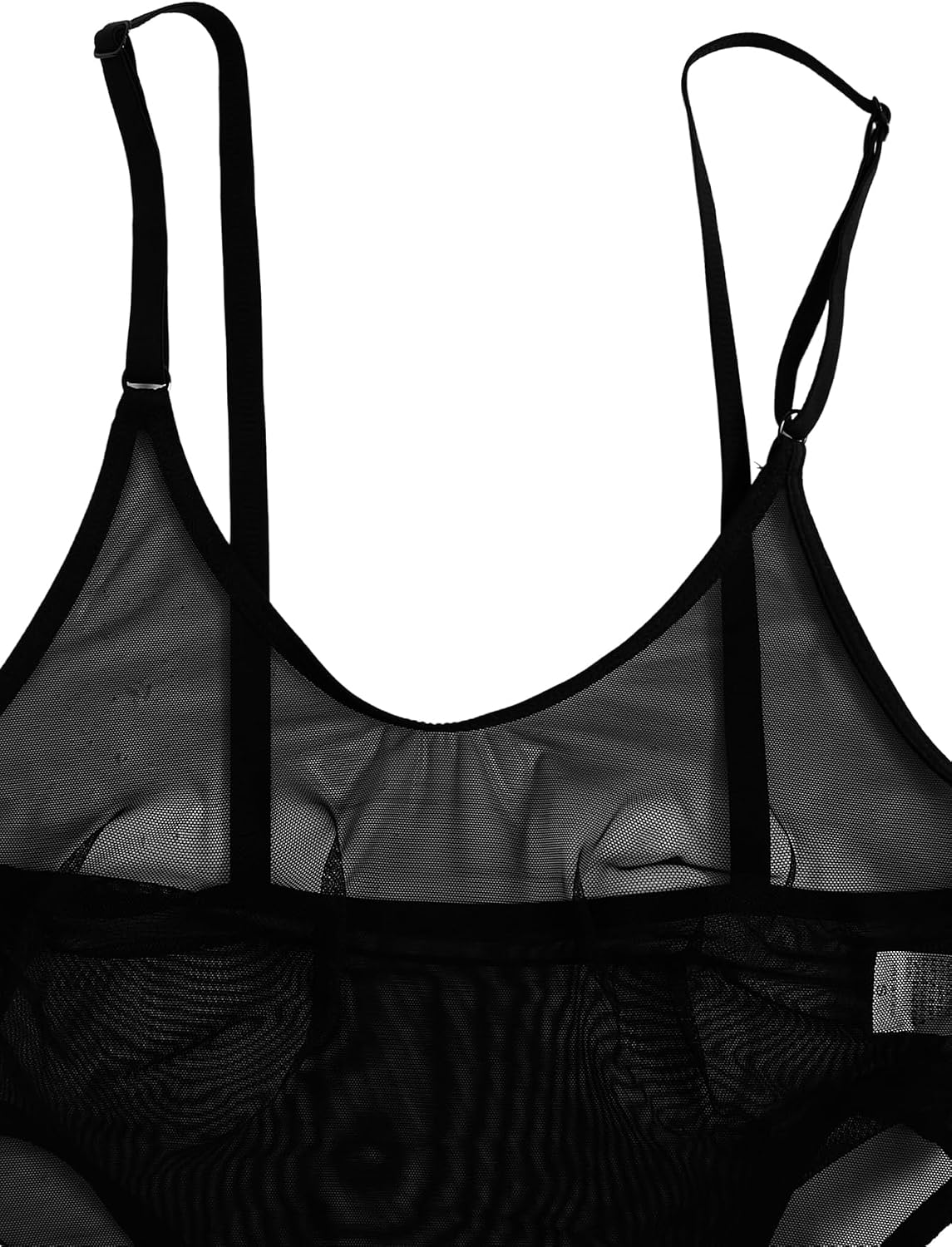 OYOANGLE Women's See Through Mesh Babydoll Teddy Bodysuit Spaghetti Strap High Cut One Piece Lingerie