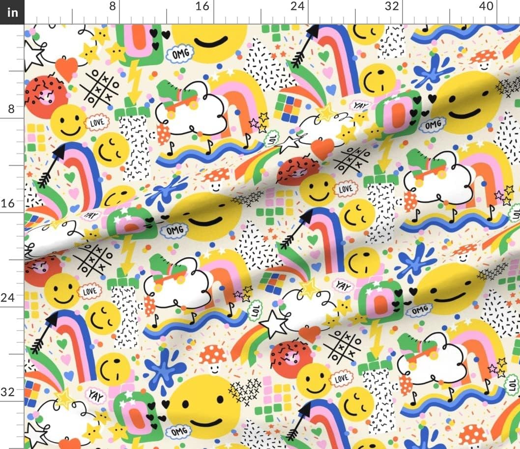 Spoonflower Fabric - 90S Retro Cool 80S Kids Graphic School Nostalgic Printed on Petal Signature Cotton Fabric Fat Quarter - Sewing Quilting Apparel Crafts Decor