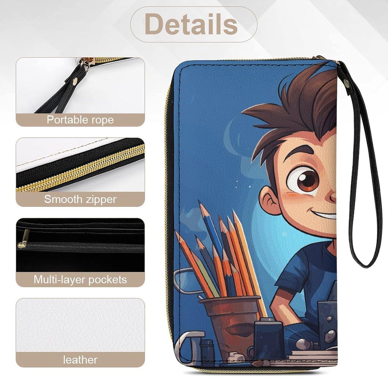Boy And Pencil Card Holder Wallet Change Purse