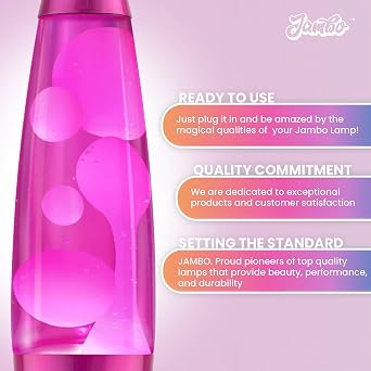 JAMBO 16 Beautiful Lamp- Pink with White/Pink Wax, Relaxing Liquid Light, Night Light Nightlight, Home Decor Living Room Office Bedroom Lamp for Adults Teens Kids, Magma Motion