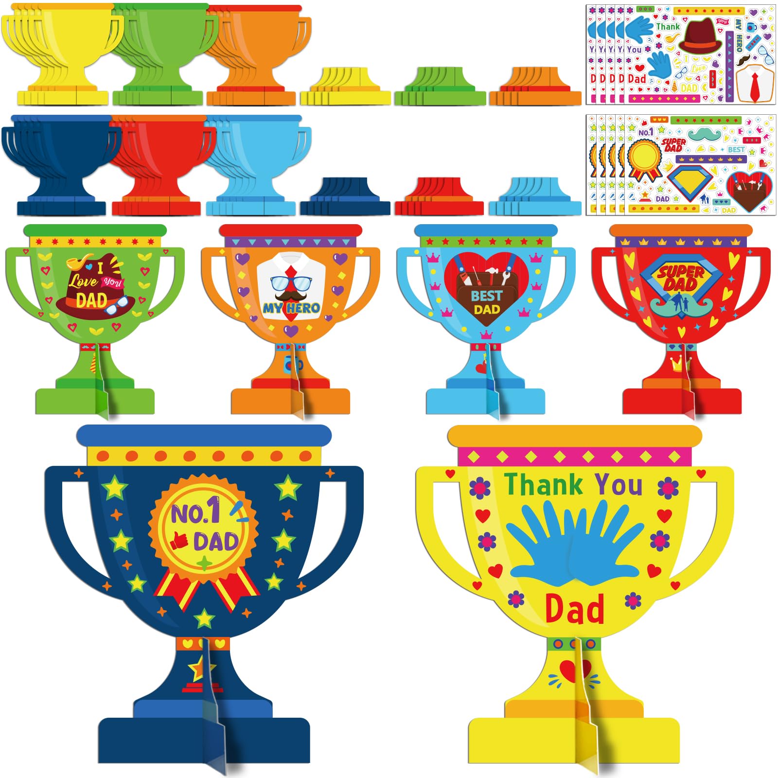 Kepeel 30 Packs Father's Day Trophy Craft Kits for Kids, Make Your Own Fathers Day Trophy Tabletop Father's Day DIY Crafts Gift Party Decorations Supplies Favors Home School Classroom Fun Activities