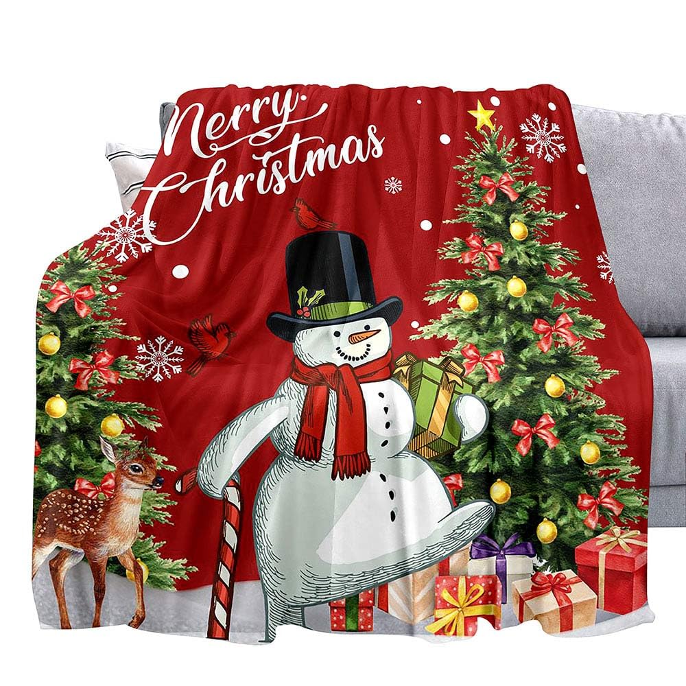 LUVIVIHOME Cute Snowman Throw Blanket, Red, 30