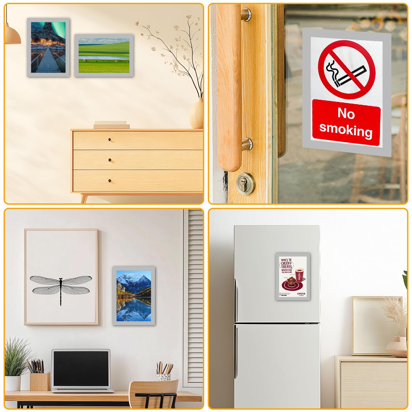 Lot de 20 Cadre Photo Magnétique A4, Pochette Magnétique A4 Argentée pour Frigo et Surfaces Lisses, Affichage Rapide sans Perçage, Protection Étanche, Argent