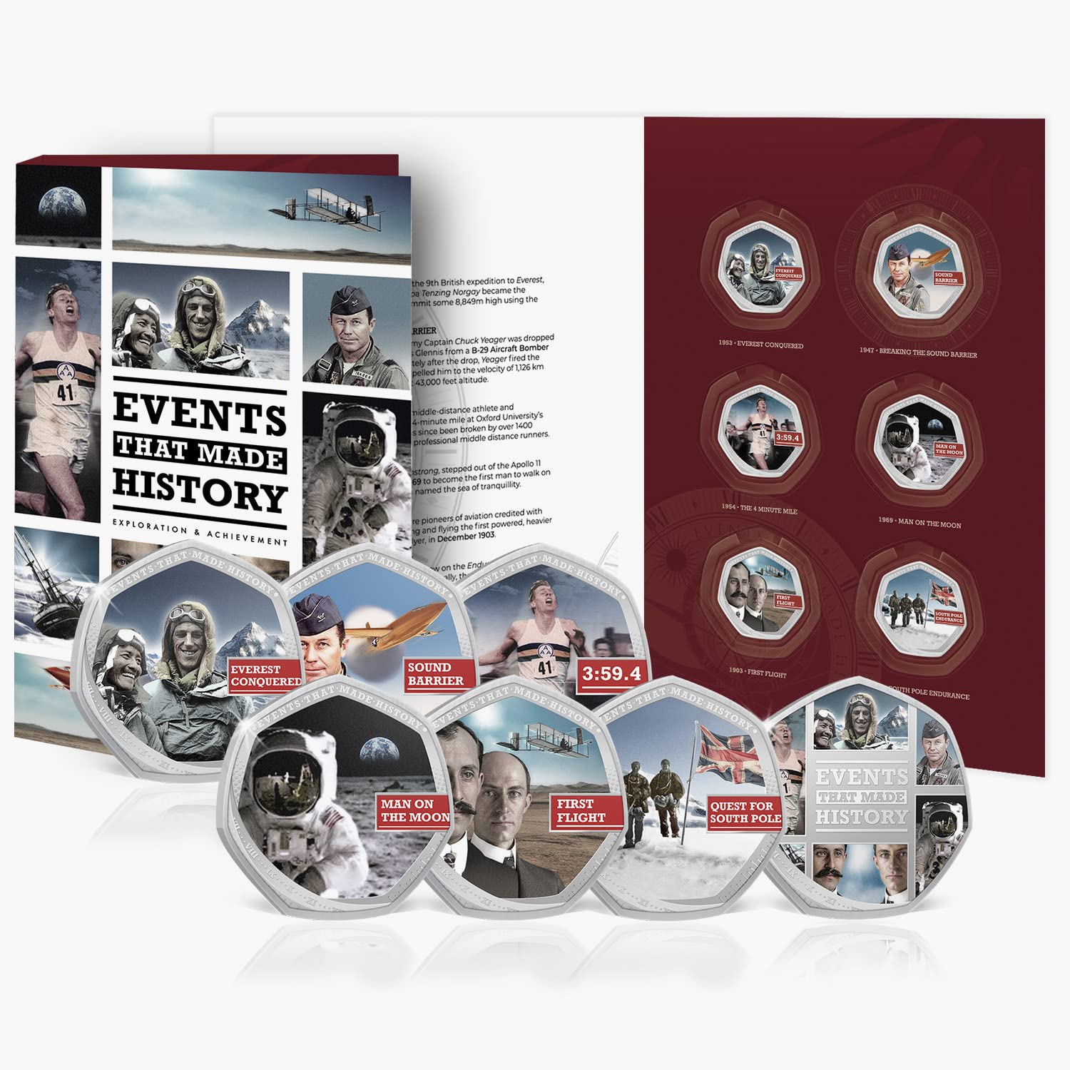 Events That Made History Exploration & Achievement Collectable 6 Coin Set Album