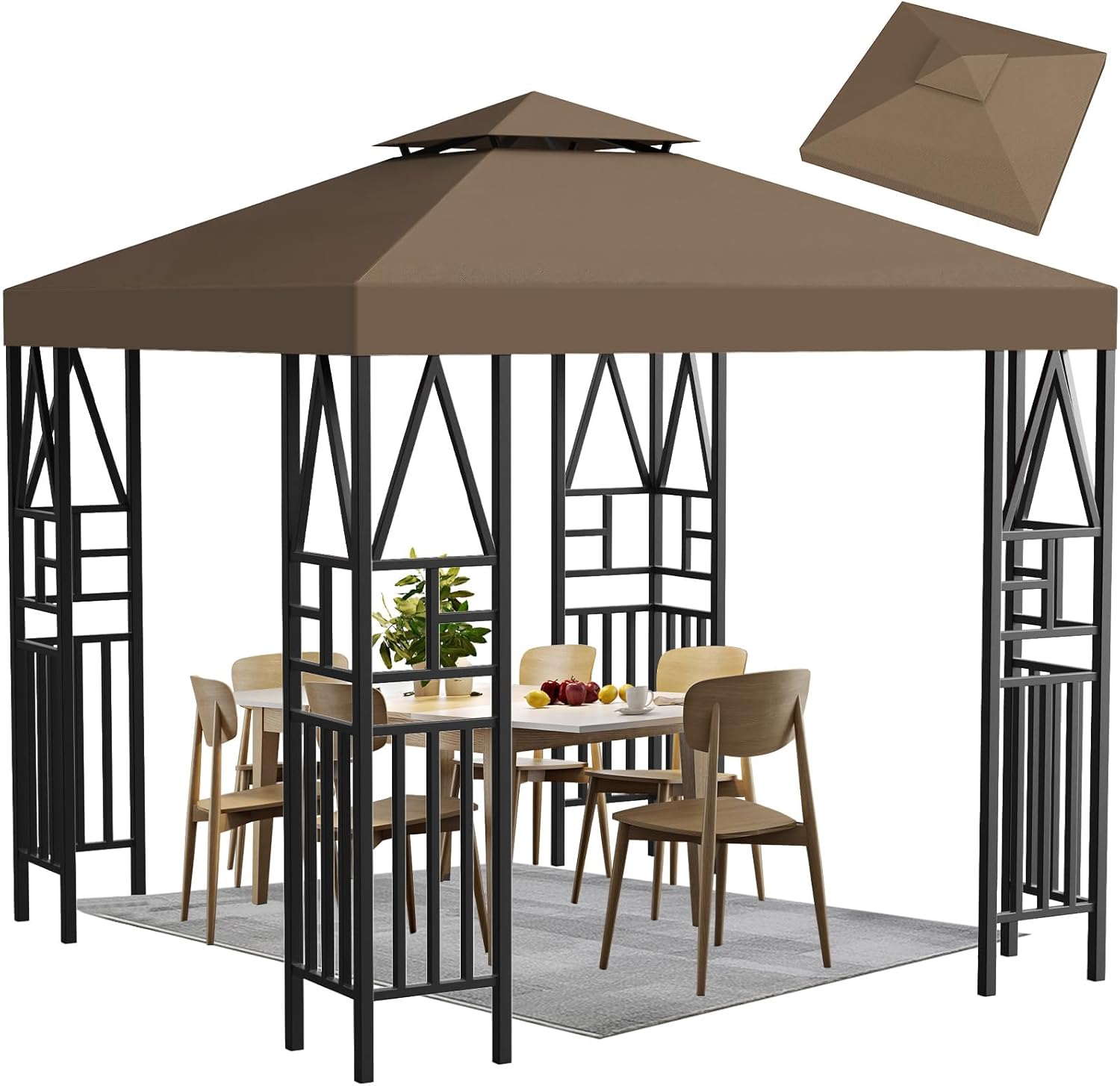 Gazebo Canopy Replacement 10x10ft Outdoor Shelter for Smaller Top Double Tiered Canopy Cover (Coffee)