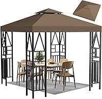 Vista 13 de Toldo de repuesto para cenador de 10 x 10 pies, refugio al aire libre para parte superior más pequeña, cubierta de dosel de doble nivel (beige)