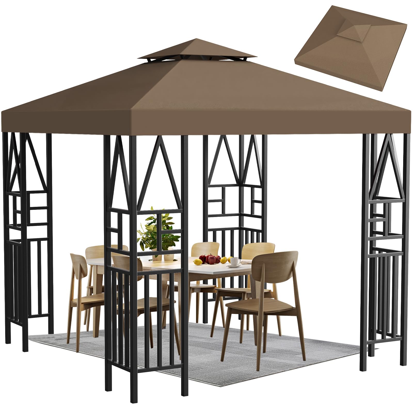 Toldo de repuesto para toldo para exteriores, toldo de doble nivel, 10 x 10 pies (café)