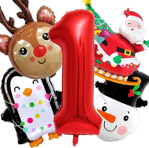 Globo de primer cumpleaños, suministros de fiesta de cumpleaños de Navidad, número 1, reno, pingüino, muñeco de nieve, globo de aluminio de Papá