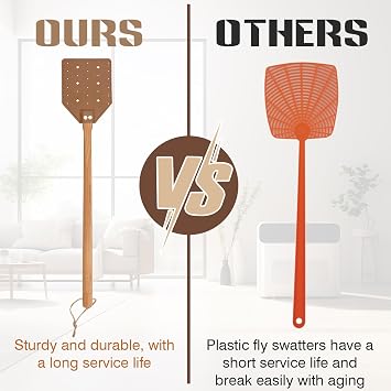 ZOCONE 3 Pack Leather Fly Swatters with Lanyard, Sturdy Fly Swatter Heavy Duty Wood Fly Swatter for Indoors and Outdoors