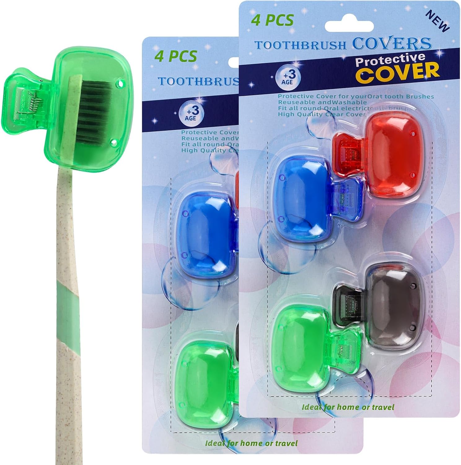Tecbeauty 8Pcs Toothbrush Head Covers Travel Toothbrush Protector Cap Brush Pod Case Protective Plastic Clip for Household Travel, Camping, Bathroom, Multiple Color