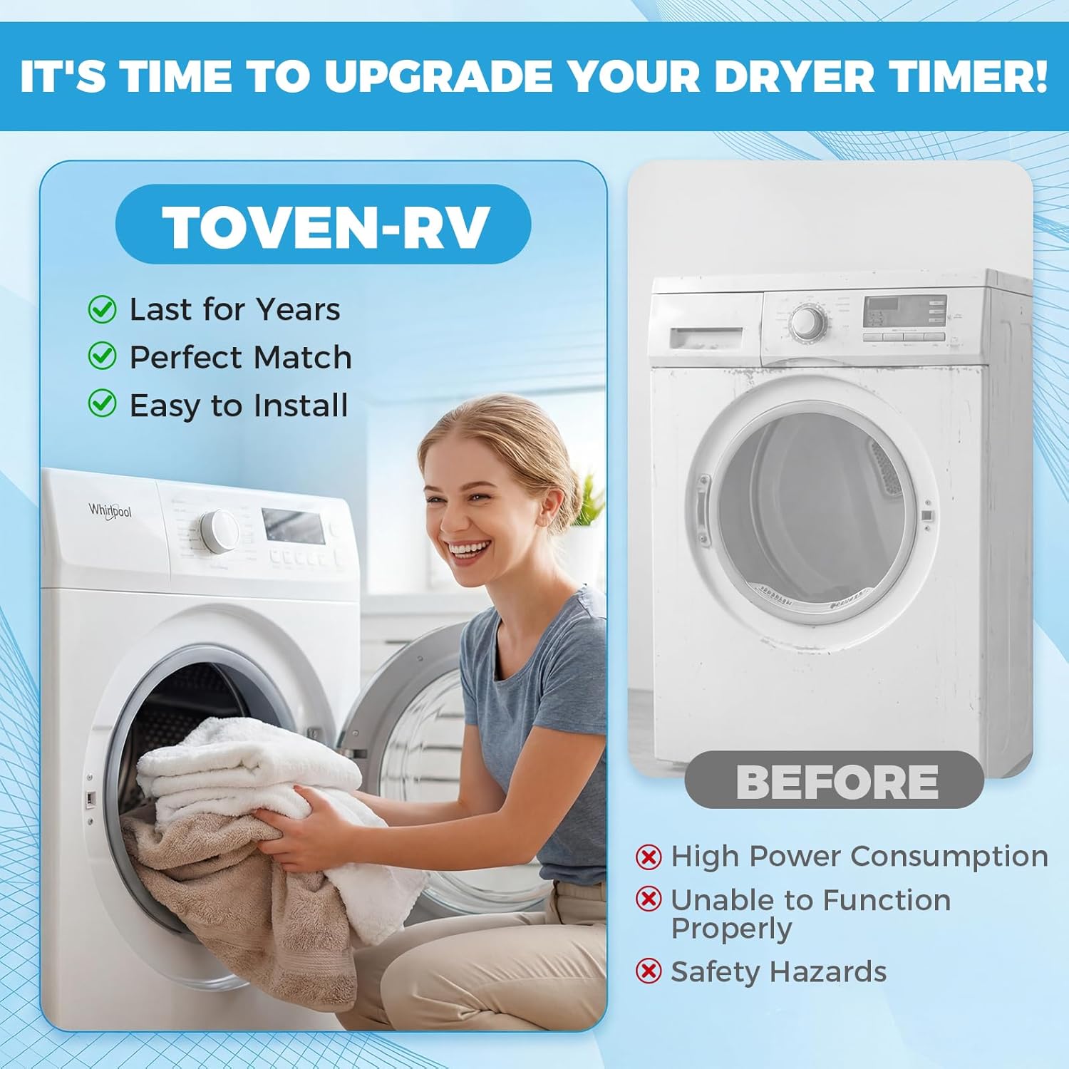 WPW10185976 Dryer Timer Replacement for Whirlpool, Kenmore, Maytag, KitchenAid - Replaces W10185976, WPW10185976VP, PS11749829, AP6016539, 1481703, AH2331505, PS2331505