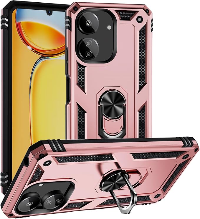 Funda resistente con soporte de anillo para Xiaomi Poco C65 en oro rosa