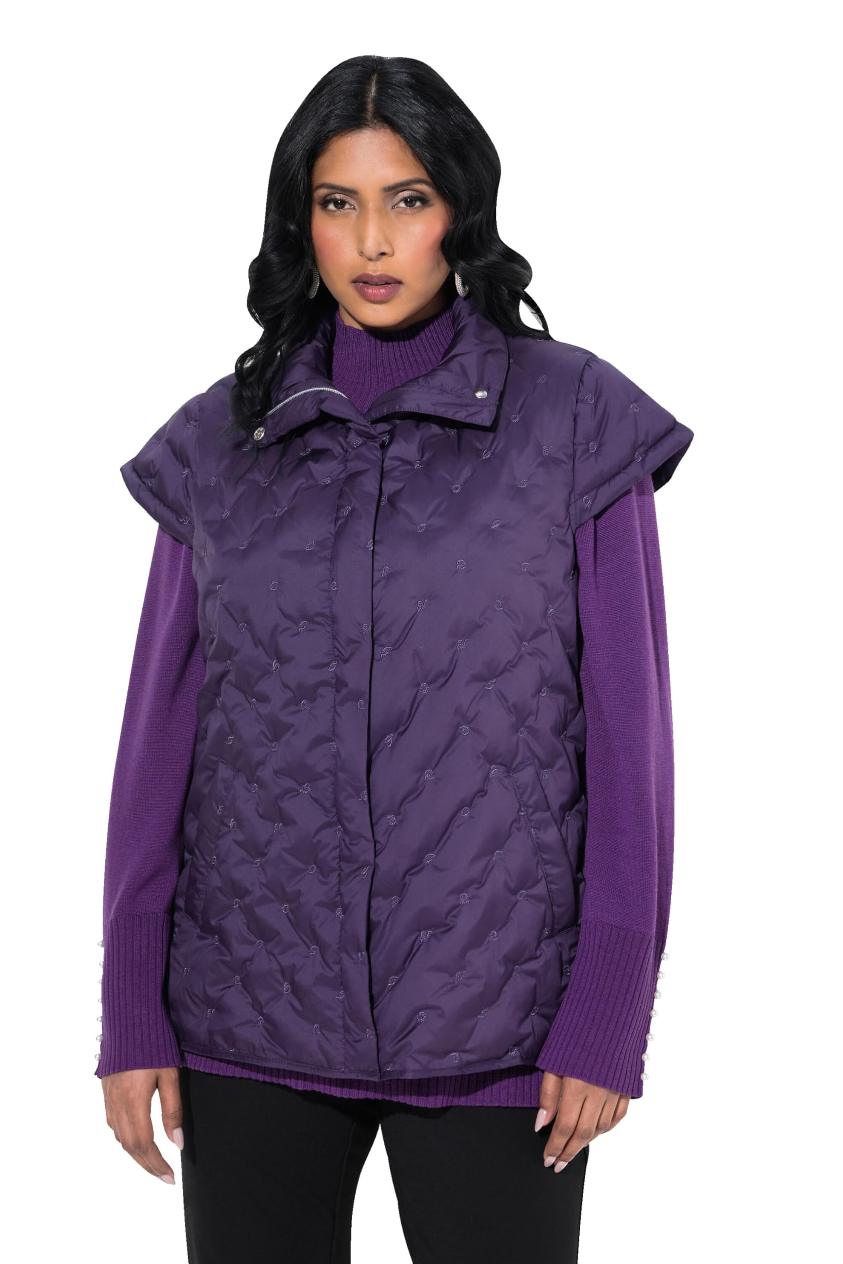 Ulla Popken Damen große Größen Übergrößen Plus Size Steppweste, Stehkragen, Cupärmel, Seiten-Druckknöpfe 833683