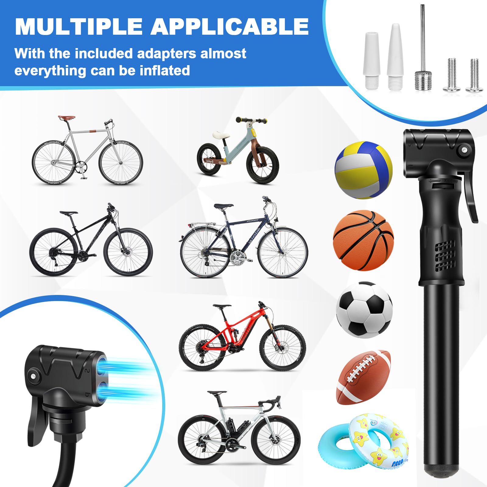 Pompa per Bicicletta, Pompa Bici con Tubo Nascosto, 100 PSI Pompa Bicicletta Universale Adatta per Valvola Presta Schrader, Portatile Pompa Bici per Corsa, Strada, MTB, Biciclette Bambini