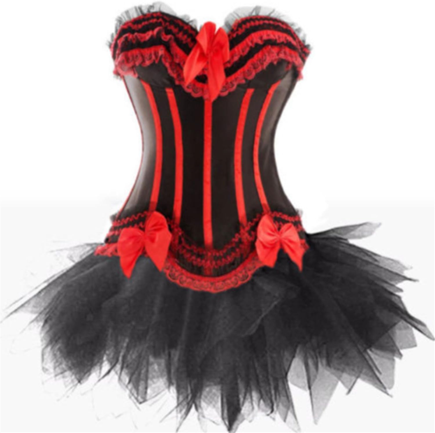 Pohiya Women Sexy Corset Tutu Burlesque Dancer Moulin Rouge Dress Witch Halloween Costume Red L