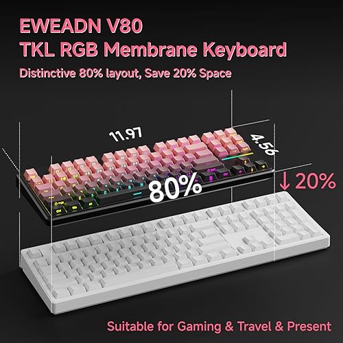 Miniatura 5 de V80 - Teclado para juegos TKL RGB con cable, diseño compacto del 80% con teclas PBT, interruptor de membrana silencioso susurro, anti-fantasma de 26