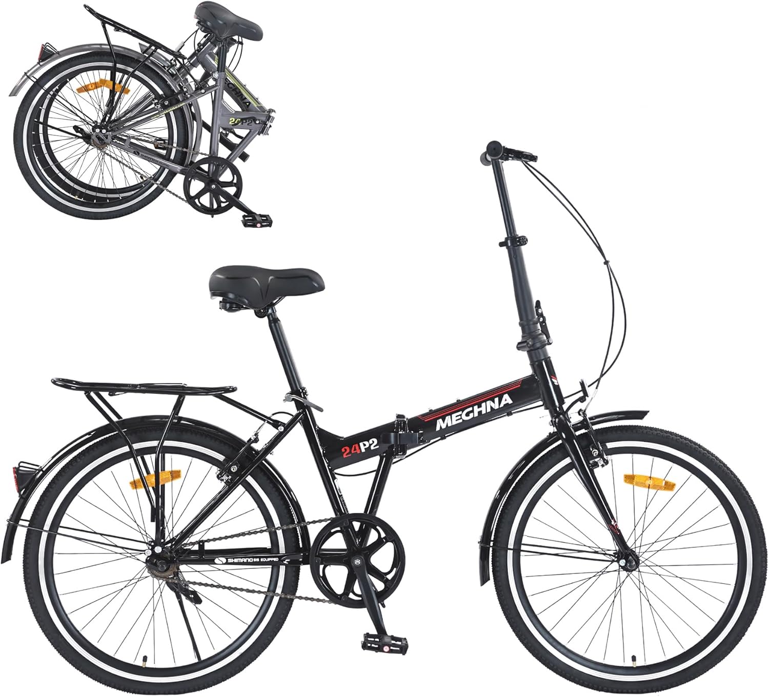 WEEROCK 24 Inch Folding Bike, Single Speed/ 7 Speeds 24" Foldable Bicycle, Steel Frame V Brakes 24x1.5 Bicycle Tires for Adult, Men, Women, Students