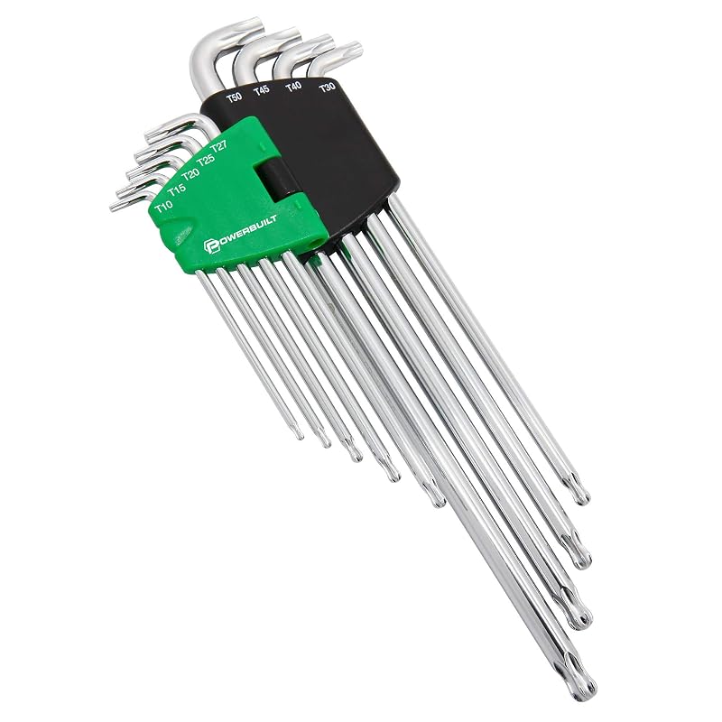 Kit de Chaves Torx Powerbuilt com 9 Peças, Haste Longa, Ponta Esférica e Cabo Curto T10 a T50 240101