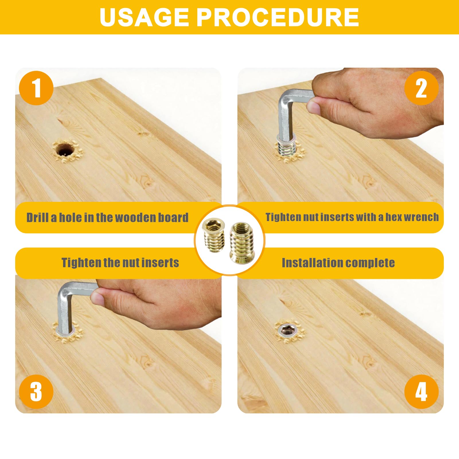 Threaded Inserts for Wood - 170 PCS Kit with Wrenches -4