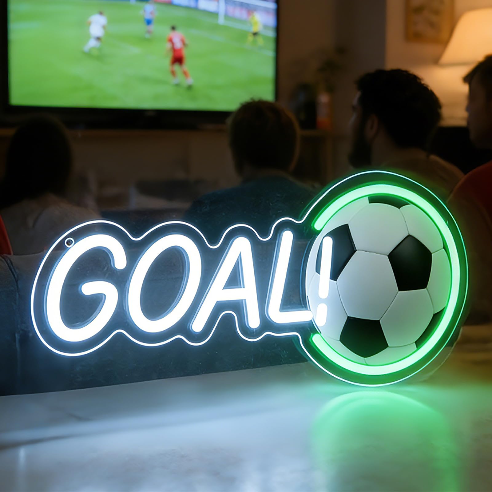 Soccer Neon Sign with UV Printed Ball Pattern, 16 Inch GOAL LED Light for Boys Bedroom Wall Decor, Dimmable 2026 Football Championship Fan Gift, Sports Night Light for Room, Bar, Man Cave (White + Green)