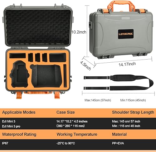 Miniatura 5 de LOTOCASE Mini 3 ProMini 3 Funda de transporte resistente al agua para DJI Mini 3 ProMini 3 Drone Fly More Combo Accesorios (correa para el cuello