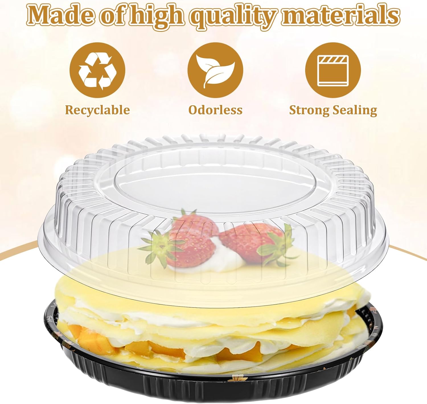 30 Pack 10 Inch Plastic Serving Tray with Lid Plastic Disposable Food Serving Platters Round Stackable Large Sandwich Trays for Party Fruit Cake Sandwich Takeout Food