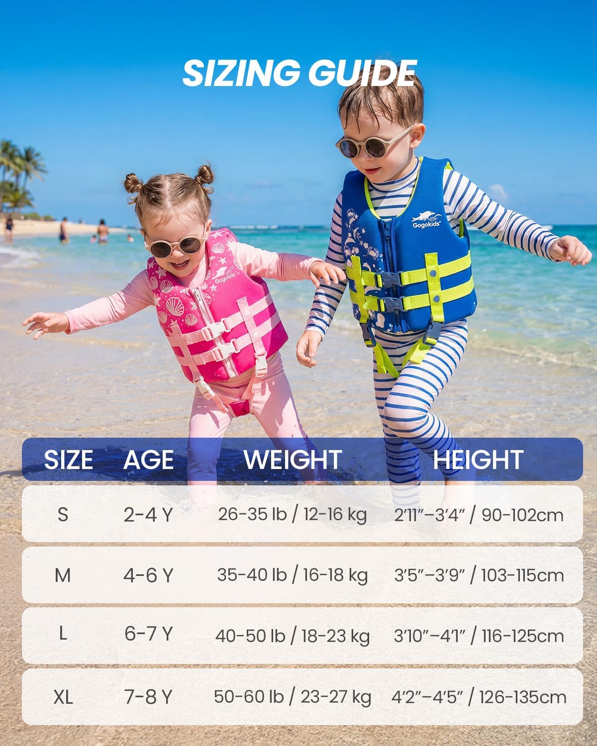 Gogokids Toddler Swim Vest, Kids Floaties – Boys & Girls Buoyancy Jacket for Pool & Beach, Fits 2-8 Years / 22-60 lbs